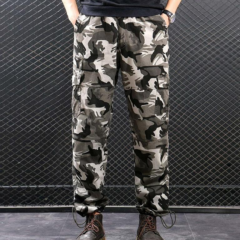 RYRJJ Camouflage Cargo Pants for Men Slim Causal Work Trousers