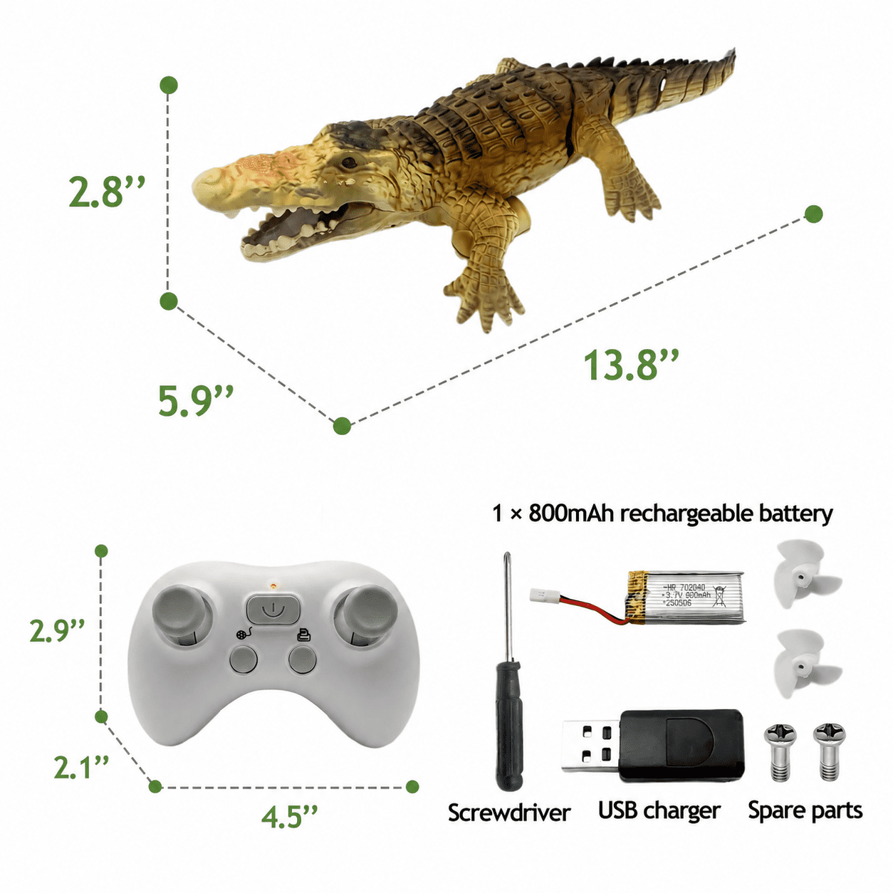 Tigozz Remote Control Crocodile Boat for Kids Boys Ages 6+, RC Alligator Water Toy with LED Light Eyes, Rechargeable Pool Boat