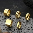 thumbnail image 4 of 5 PCS 14K Gold Plated Rings for Men Mens Gold Ring Mens Stainless Steel Rings Square Signet Rings Pinky Thumb Ring Chunky Thick Band Cuban Link Chain Ring Cool Finger Ring Wedding Band Ring for Men, 4 of 6