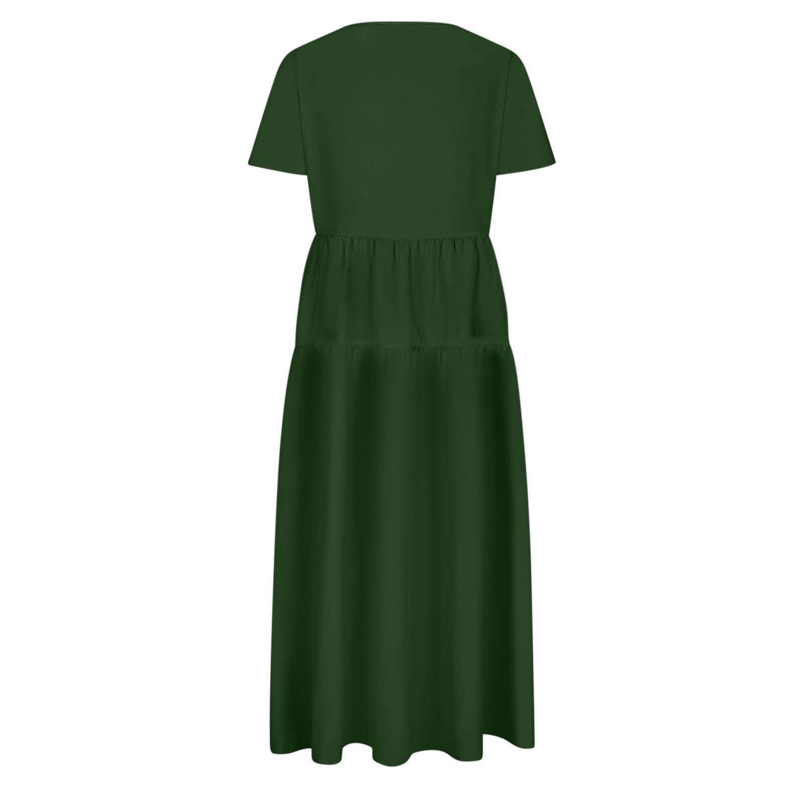 Hueook Casual Dresses for Women Women's Flower Solid Color Casual Short Sleeve Crewneck Dress Casual Flowy Tiered Maxi Beach Dress Green XL