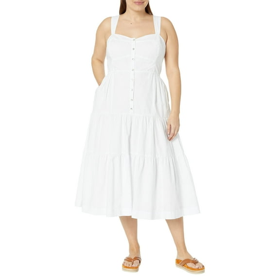 Madewell Plus Suzette Tiered Midi Dress with Seamed Bodice Eyelet White 18W