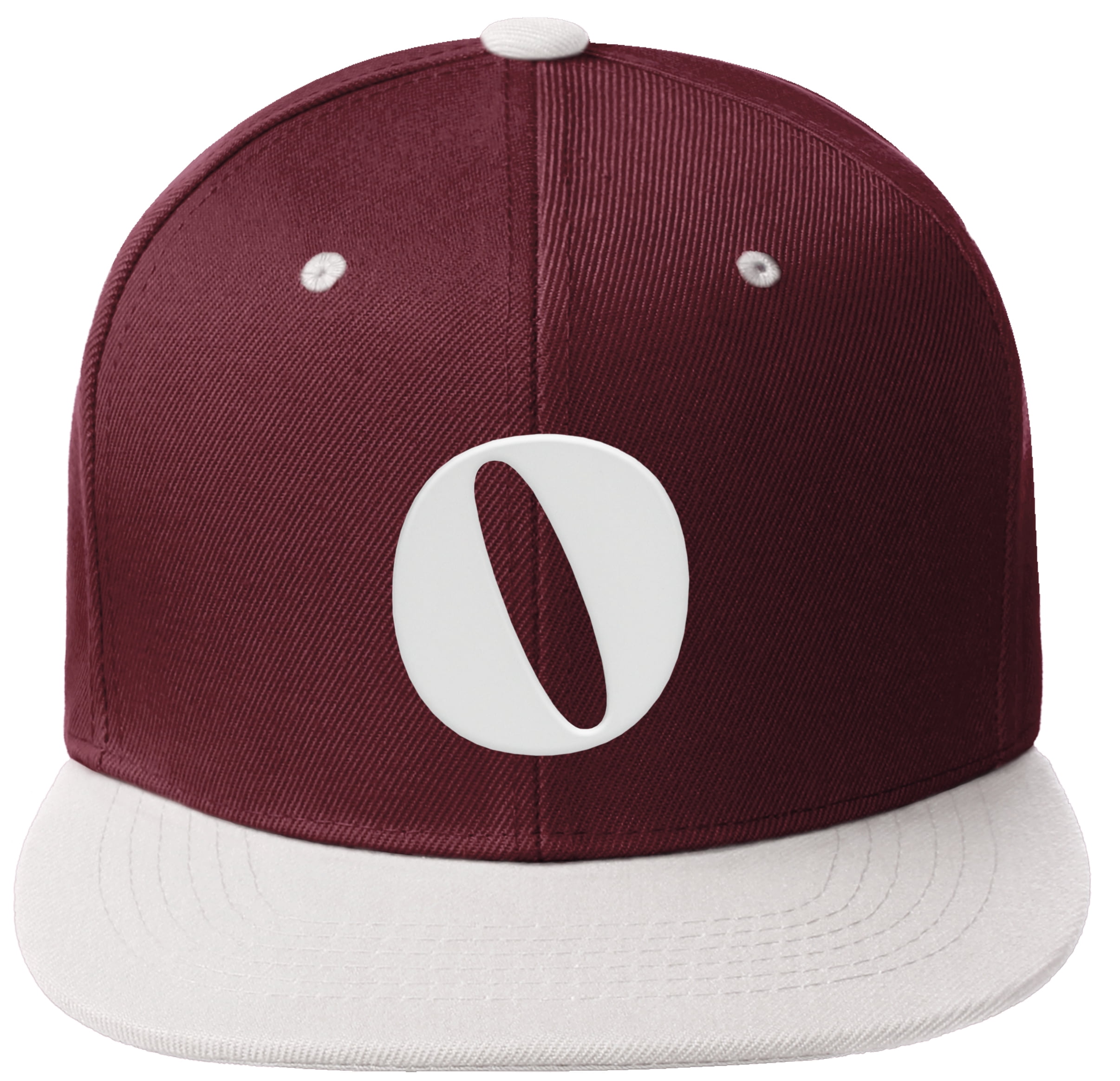 Daxton Classic Snapback Hat 3D Capital Alphabet Letters Flat Bill Visor Cap, Burgundy White Hat White Letter O