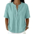 thumbnail image 2 of Maplenight Henley Shirts for Women Cotton Short Sleeve Blouses Button Relaxed Fit Casual Vacation Wear Summer Tops, 2 of 5