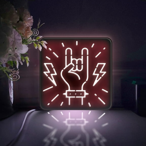 Rock Music Led Light Box, Dimmable Neon-Like Light Signs USB Power for Wall Decor Bedroom Decoration, Static Light (WxH) 6"x6"
