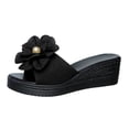 thumbnail image 3 of Women's Wedge Slide Sandals Casual Floral Decor Thick Sole Platform Wedge Heel Open Toe Summer Beach Slide Sandals for Women, 3 of 10