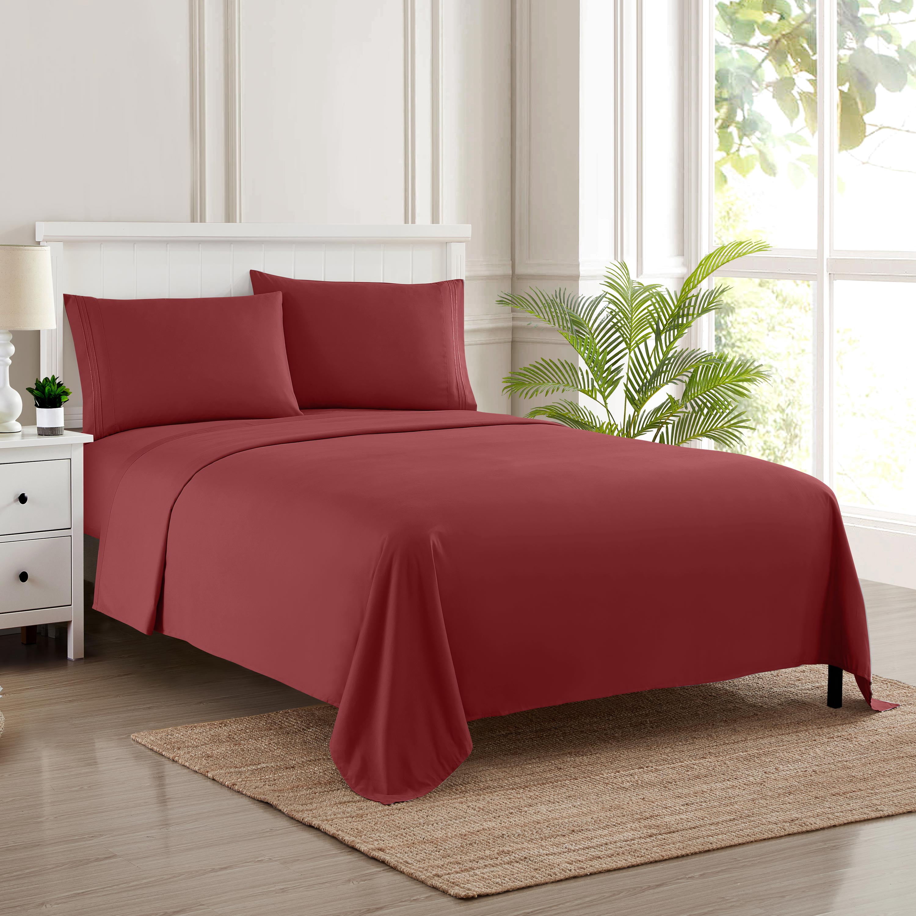 Sweet Home Collection 1800 Series Bed Sheets - Extra Soft Microfiber Deep Pocket Sheet Set - Burgundy, Twin XL