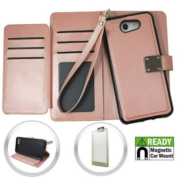 GSA Folio Flip Leather Wallet Case For Samsung Galaxy J3 (2017)/J327 - Rose Gold