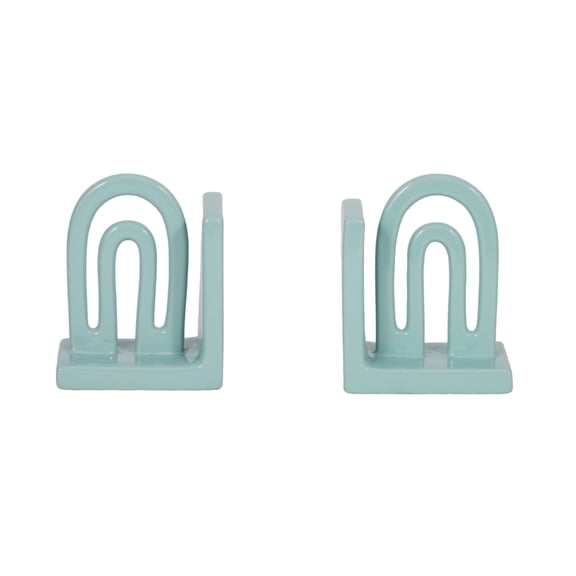 Sagebrook Home Arch Bookends Contemporary Ceramic Rainbow Arched Bookend Set for Book Display and Organization - 5" x 3" x 6"