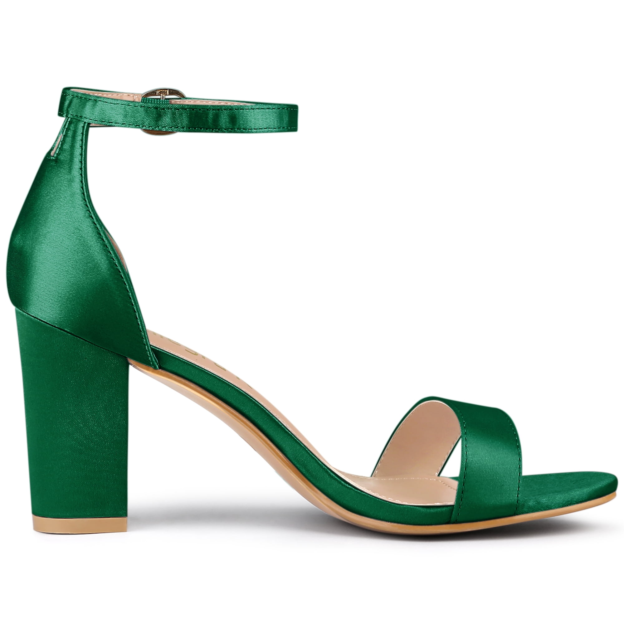 DARING DIVA Women's Satin Ankle Strap Chunky Heels Dark Green US 9.5