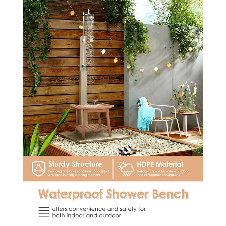 Shower Bench, HDPE Waterproof Bathroom Benches w/ Storage