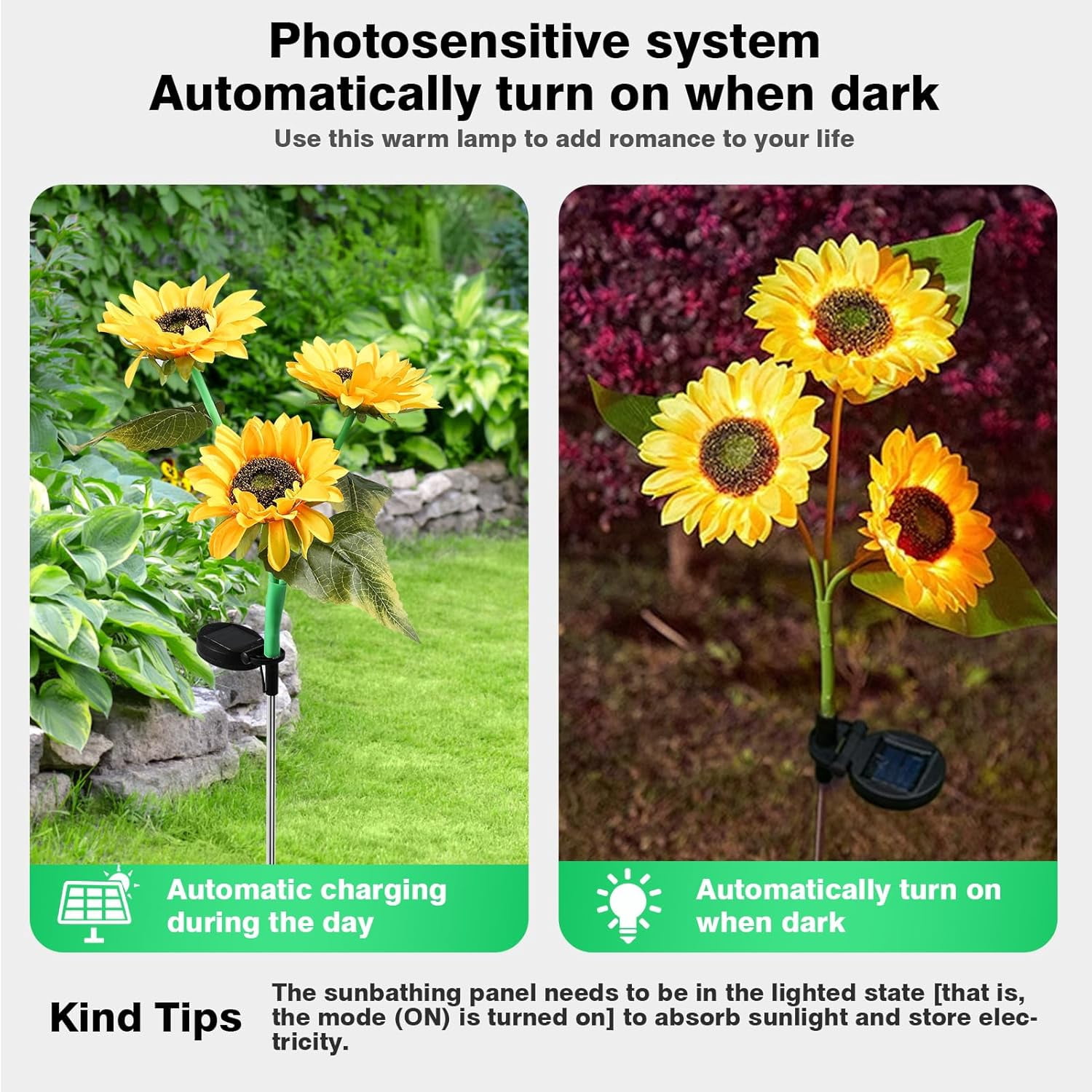 3 Head Solar-Powered Sunflower Lights - High - Simulation, IP44 Waterproof, Ideal for Outdoor Decoration,3 pack