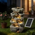 thumbnail image 3 of Solar Water Fountain Outdoor Garden,5 Tiered Cascading Rock Solar Powered Water Fountain Water Fall Fountains Outside with Lights for Backyard, Patio, Deck, Porch, 19.3" H x 12.2" L x 9.5" W, 3 of 9