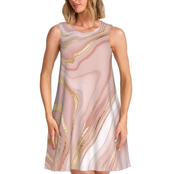 Bixox Rose Gold Glitter Splatter Print Women's Sleeveless A-Line Dress with Pockets, Casual Knee-Length Tank Dress for Summer-Medium