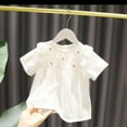 thumbnail image 2 of Tungbrin Baby Girls Short Sleeve Shirts Summer Toddler Cute Ruffled Trim Crewneck Tees Fashion Flower Embroidered Tops, 2 of 9