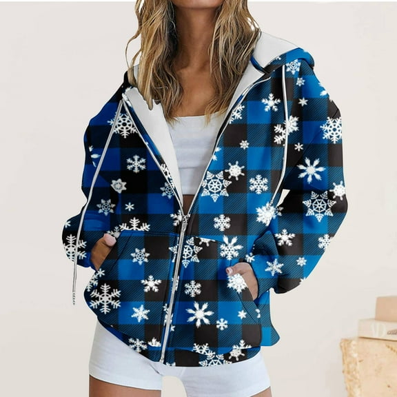 WXLWZYWL Oversized Hoodie for Women Zip Up Christmas Bell Y2K Fleece Long Sleeve Jacket Coat Xmas Sweatshrits