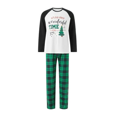 

Gureui Matching Christmas Family Pajamas Set Letter Christmas Tree Printed Long Sleeve Tops + Plaid Pants/Baby Romper Sleepwear Set