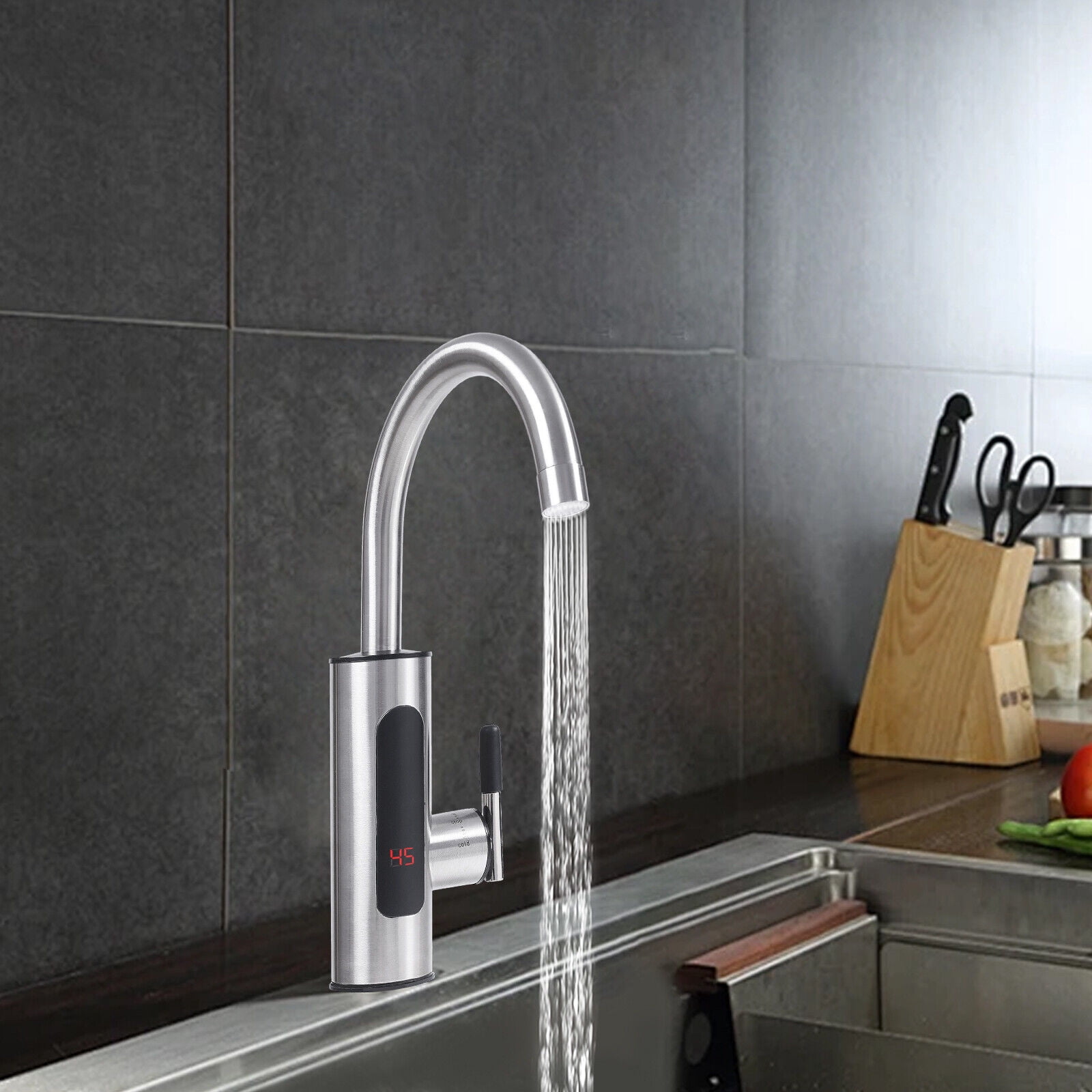 304 SS 360° Electric Heating Faucet Heater Faucet,110V Corded Electric Instant Heating Water Faucet 3000W