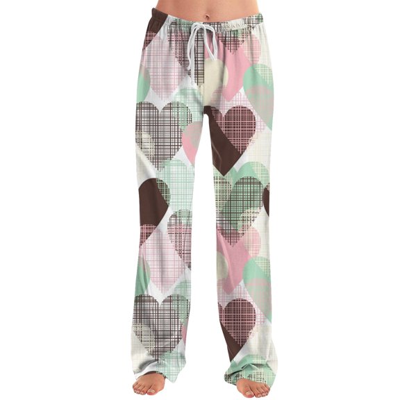FrzhBrz Soft Pajamas for Women Valentines Day Soft Lounge Pajama Pants Drawstring Cute Love Heart Straight Leg Comfy Pj Bottom