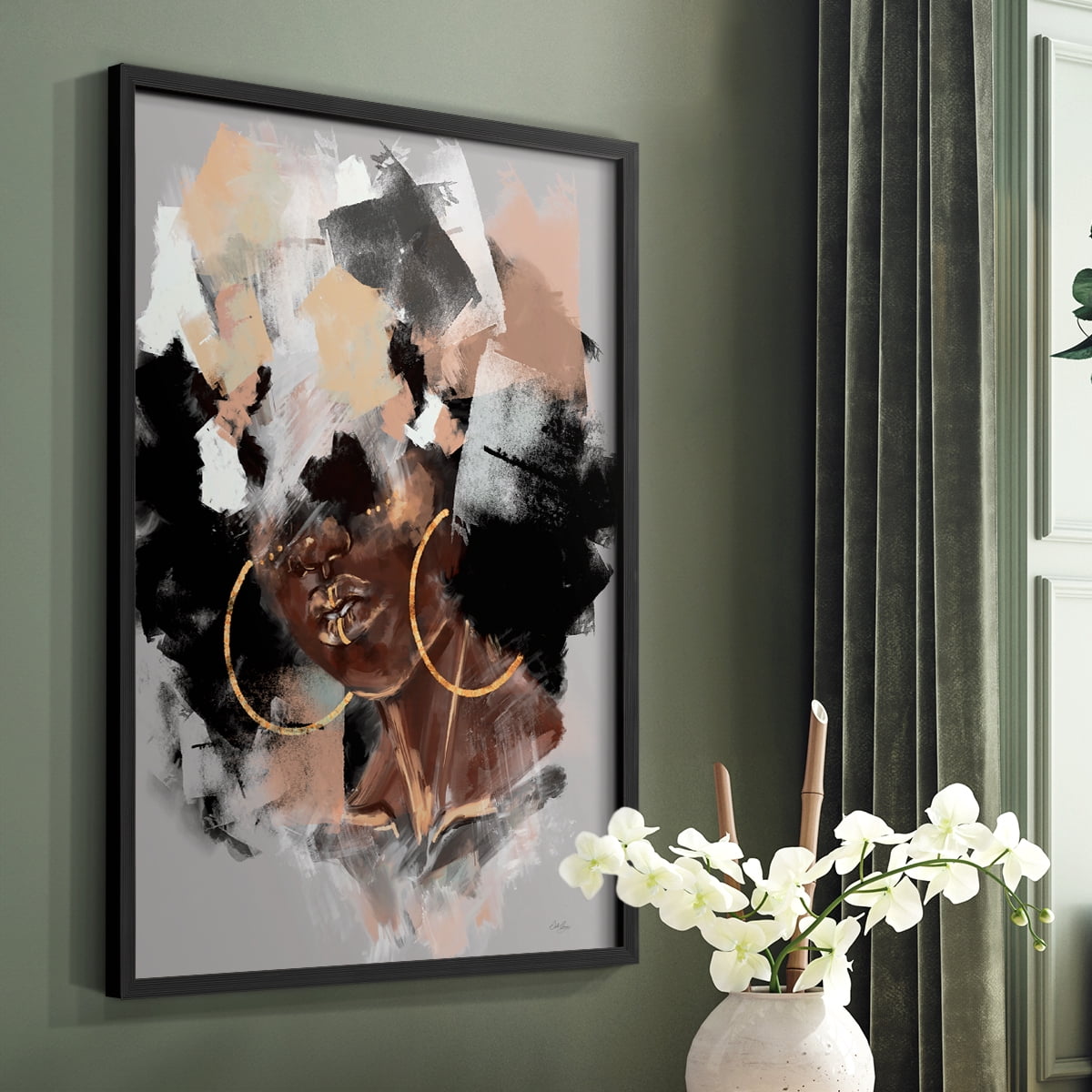 Afro Pop Framed Print in Black Solid Wood Framed Print No Nail Hanging