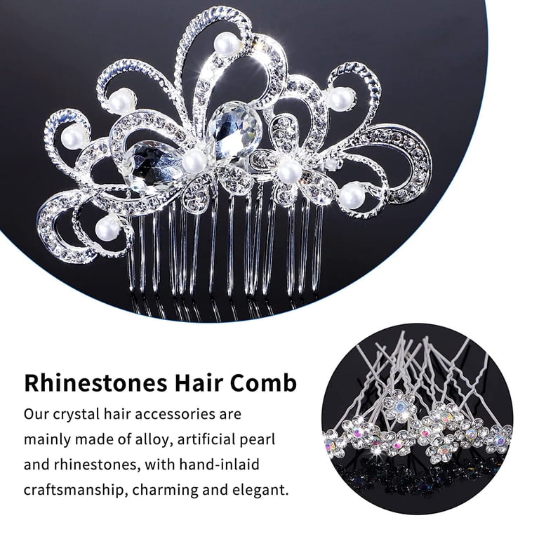 STONCEL Rhinestone Bridal Hair Comb, Silver, 48 Count  display picture 1