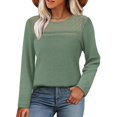 thumbnail image 2 of Long Sleeve Women's Tops Spring Summer Outfits Dressy Casual Blouses Lace Trendy Waffle Knit Shirts Green XL, 2 of 8