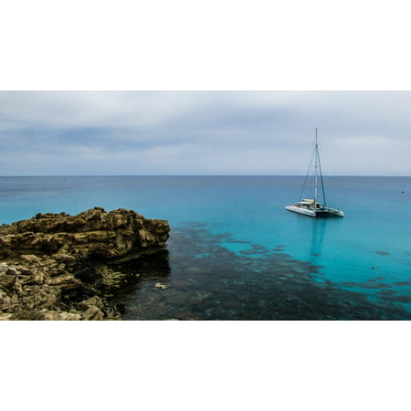 Canvas Print Lagoon Boat Sea Cyprus Blue Catamaran Cavo Greko Stretched Canvas 10 x