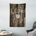 thumbnail image 1 of Modern Decor Tapestry, Coffee Time Phrase with a Cup on Wooden Grunge Background Kitchen Image, Wall Hanging for Bedroom Living Room Dorm Decor, 40W X 60L Inches, Umber Cream Cocoa, by Ambesonne, 1 of 2