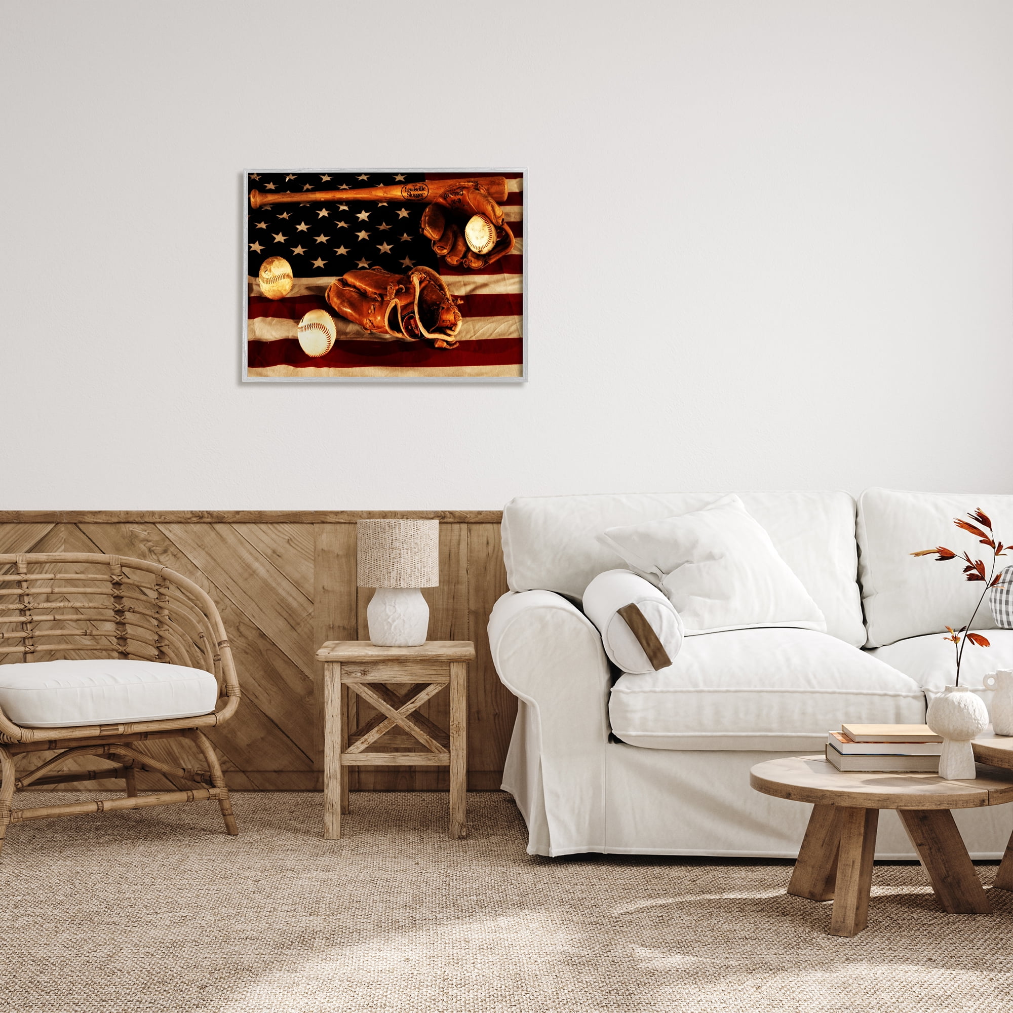 Stupell Industries Vintage American Flag Baseball Sports Rustic Photo Photography Framed Art Print Wall Art, 30x24, By Daniel Sproul