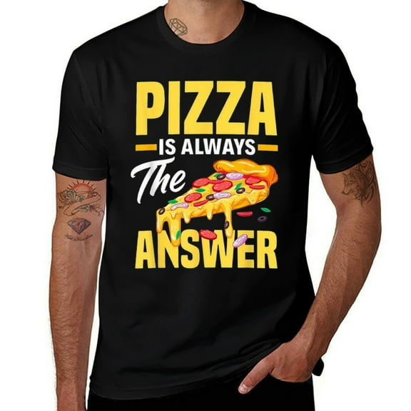 Pizza Is Always The Answer Graphic Mens T Shirts Cotton Short Sleeve T-Shirt Crew Neck Tees Casual Shirt