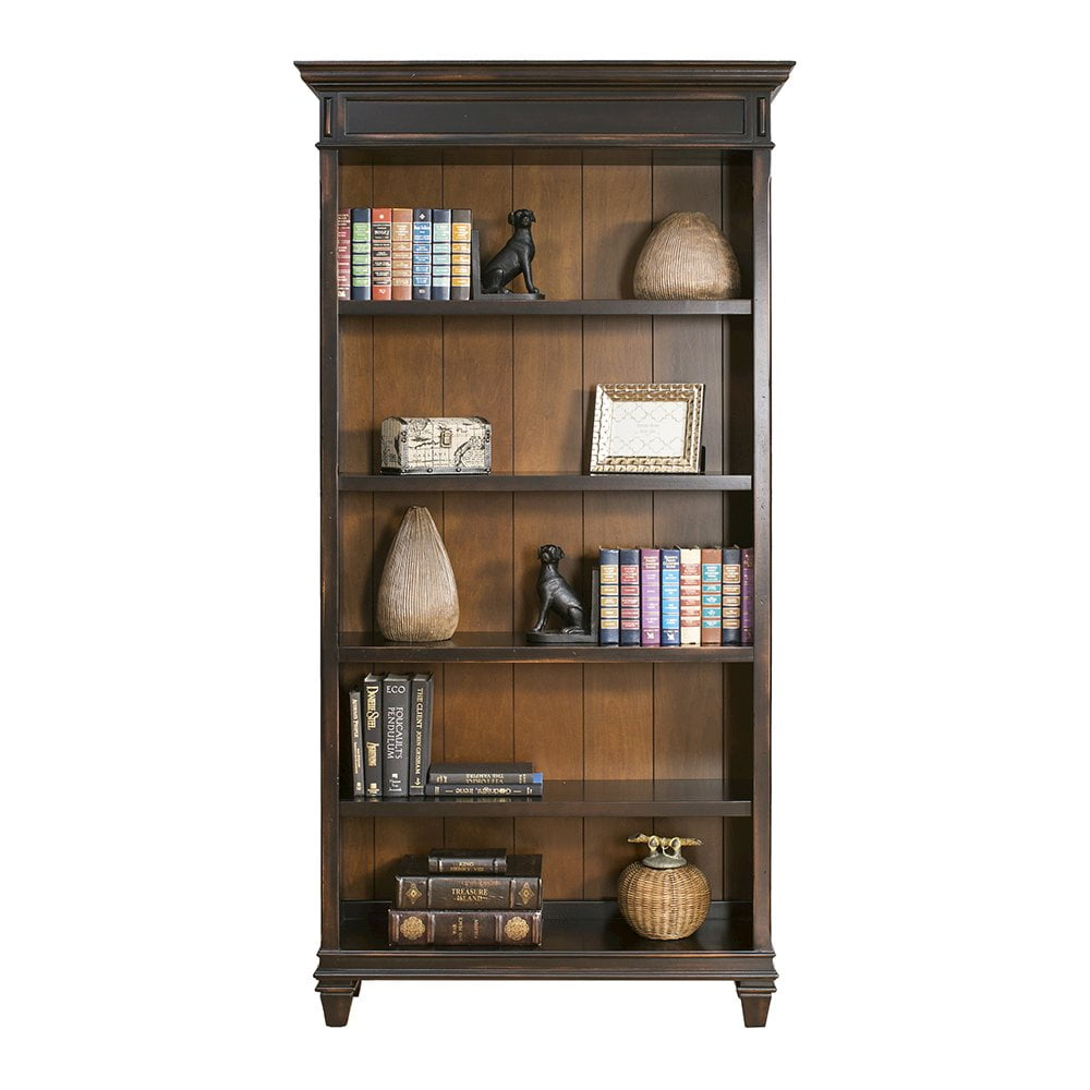 Martin Furniture Hartford Wood Bookcase in Two Tone Distressed Black