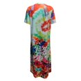thumbnail image 3 of Womens Dresses Ladies Loose Casual Floral Ink Print Slit Short Sleeves Long Spring Dress E M, 3 of 3