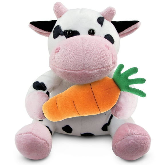 DolliBu Happy Easter Super Soft Plush Cow with Carrot - Farm Life Stuffed Animals with Carrot Plush Toy, Perfect Easter Gift, Spring Easter Plush Animal Toy for Kids, Adults - 6 Inches