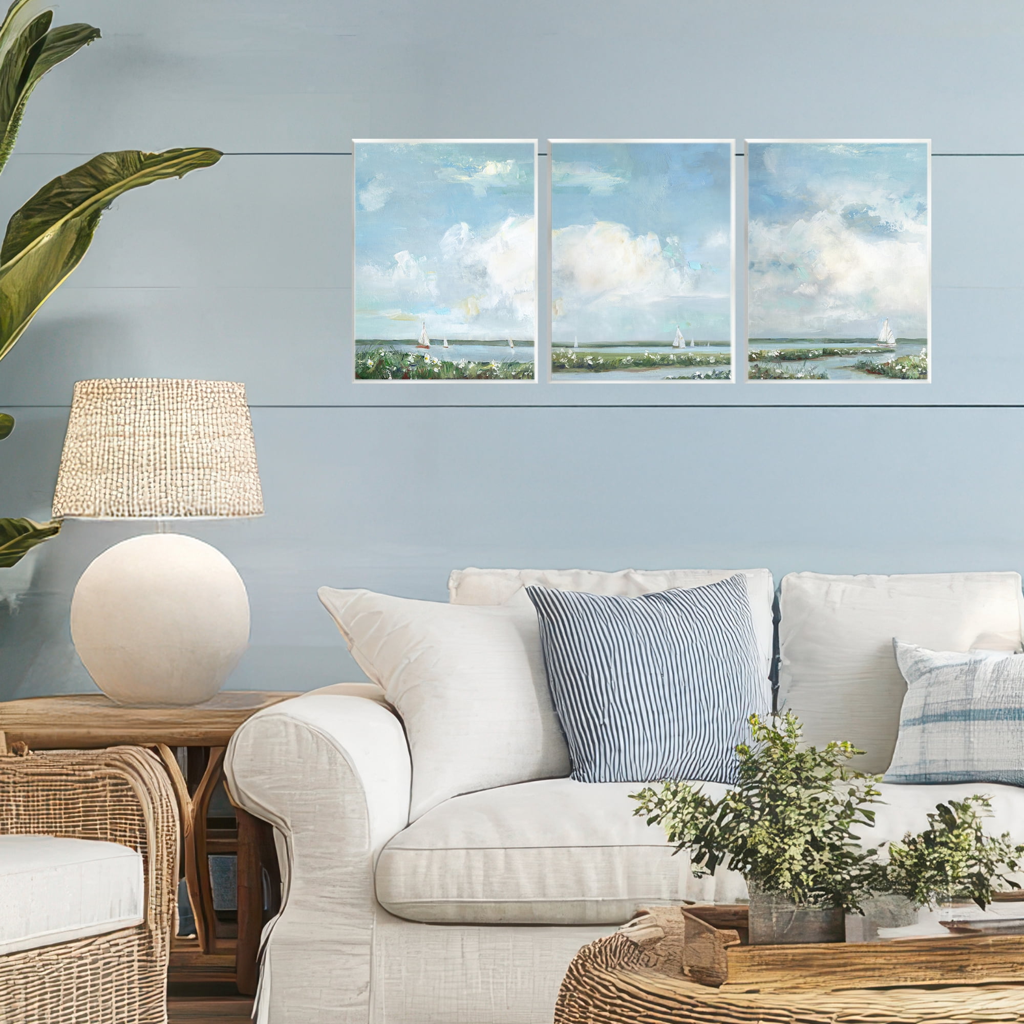 Stupell Industries Daisies Along Calm Coastline 3 Piece Wall Plaque Art Set, design by Sally Swatland