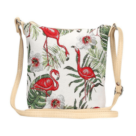 Signare Tapestry Flamingo Bird Beige and Pink Sling Bag
