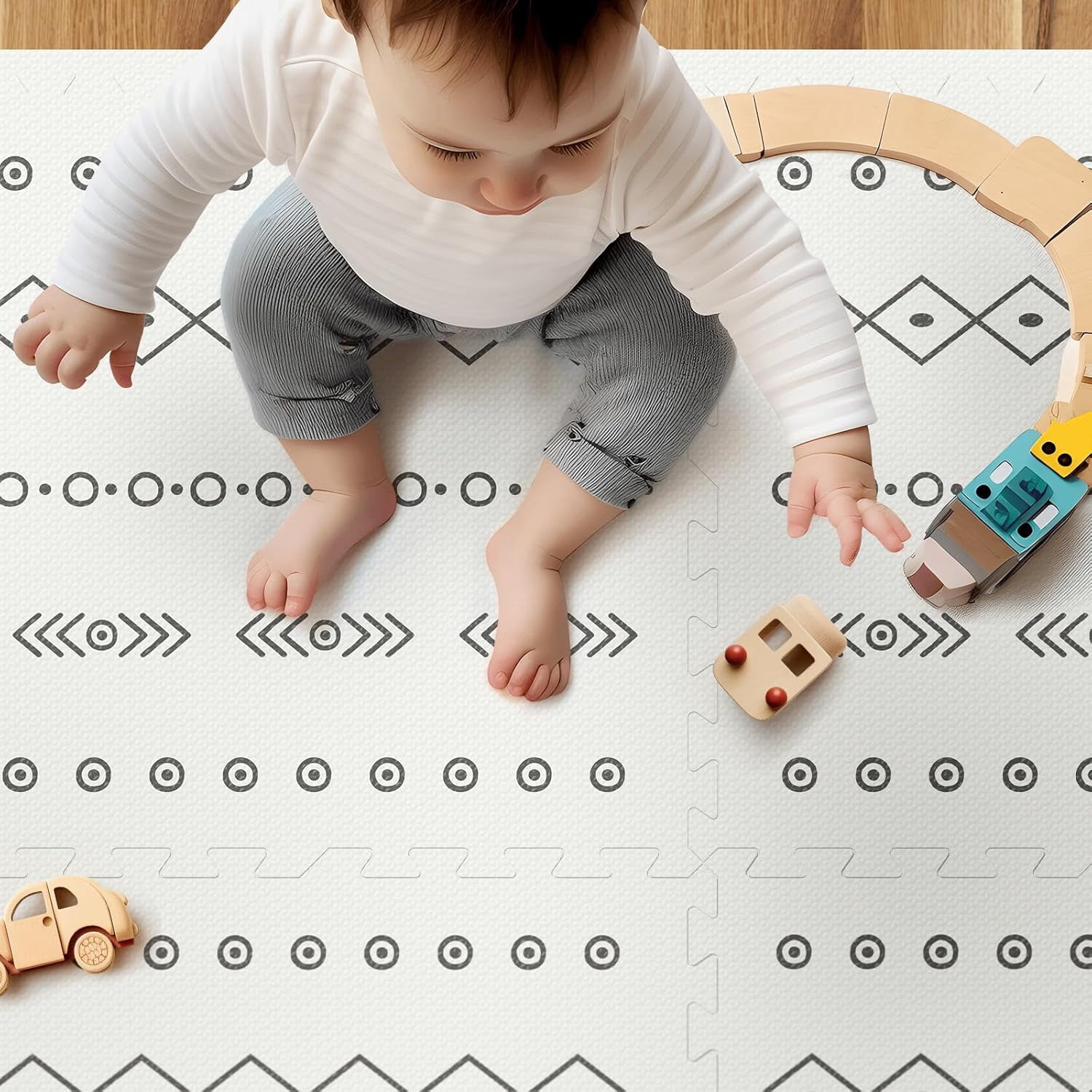 PIGLOG Baby Play Mat, 72" x 48" Extra Large Foam Floor Mat for Crawling, 6 Interlocking Tiles, Non-Slip Waterproof Surface, Easy to Clean - Bohemia Pattern for Nursery, Playroom, Indoor & Outdoor