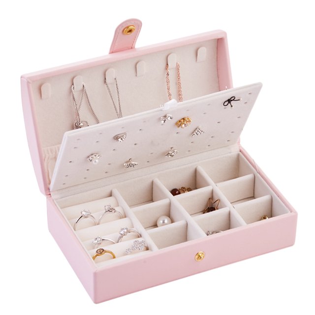 Qarigey Joyero de doble capa para mujer, organizador de joyas de viaje, collar, pendientes, anillo, funda de cuero PU - blanco Ropa, zapatos y accesorios Miscelánea Rosa Qarigey HA3402-03B