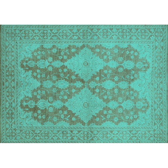 Ahgly Company Machine Washable Indoor Rectangle Oriental Turquoise Blue Industrial Area Rugs, 2' x 4'