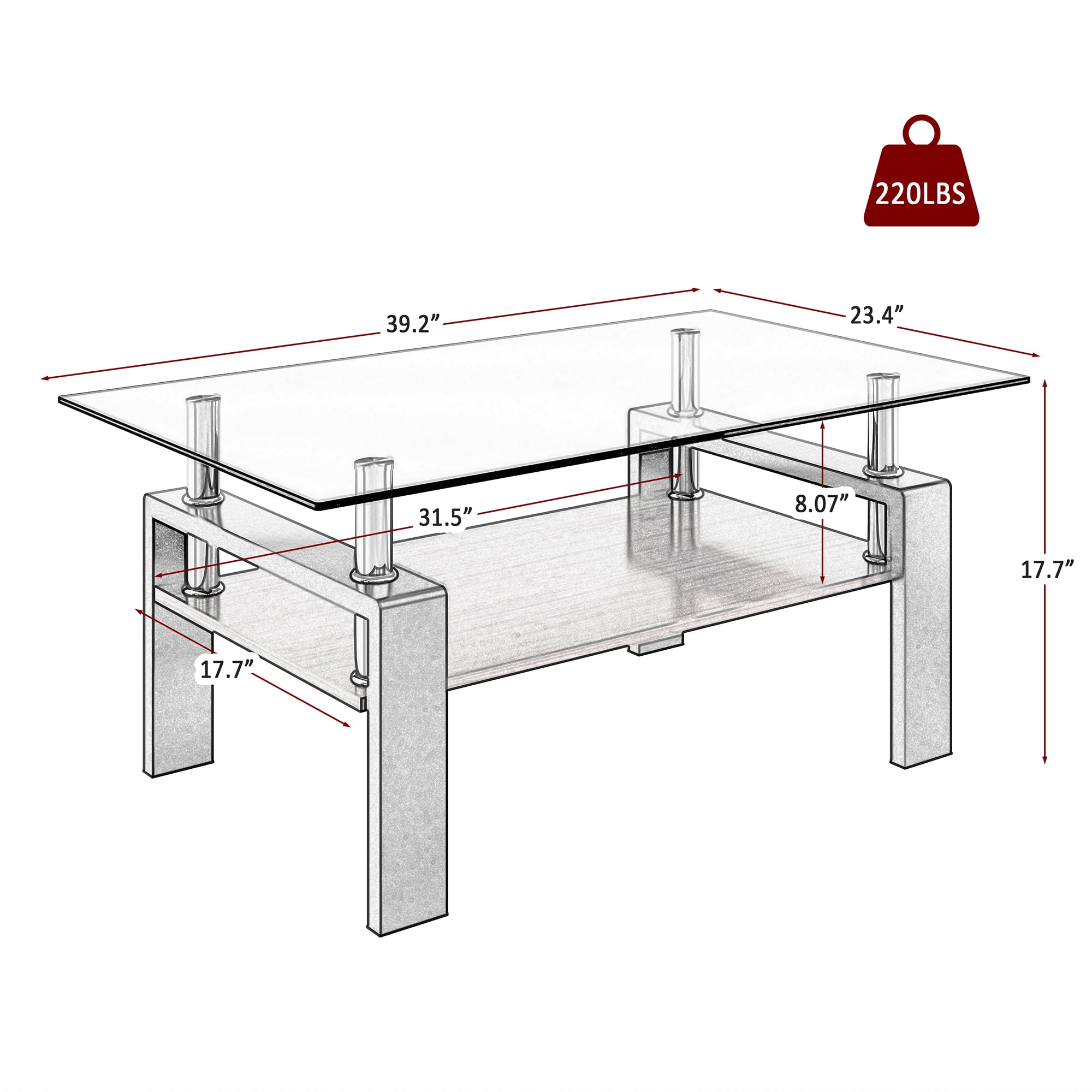 Alvantor Modern Glass Coffee Table with MDF Layer, 38.6" Brown