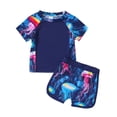thumbnail image 3 of XIYON Kids Girls Summer Swimwear 2 Pieces Short Sleeve Cartoon Print Tankini Top And Shorts Comfortable Swimsuit For Pool Beach,Navy,1-2 Years, 3 of 9