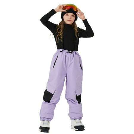 WEIGFI Kids Children Ski Pants Warm And Thick Board And Double Board Children Strap Ski Pants Boys Girls Winter Breathable Trousers Solid Color Slacks