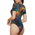 thumbnail image 4 of Uemuo Neon Seahorse Underwater Realm Pattern Women's One Piece Short Sleeve Swimsuit Rash Guard Surfing Modest Quick-drying Swimsuit Beach Essentials-XX-Large, 4 of 9