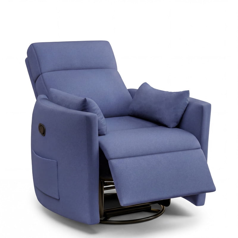 Lacoo 360° Swivel Recliner Chair Oversized Adult Nursery Glider Rocking Recliner Upholstered Electric Recliner Chair with 2 Pillows for Living Room,Linen Blue