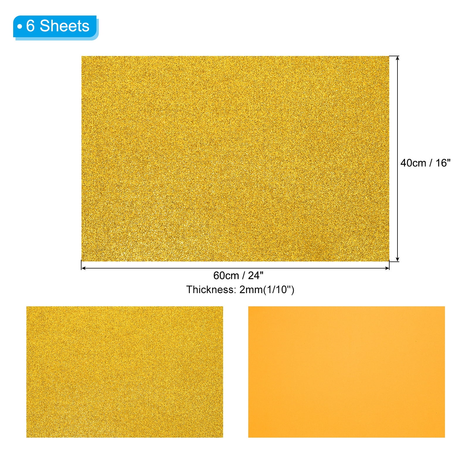 Uxcell 2mm(1/10") Thick Non Adhesive Glitter Foam Sheet 16x24inch(40x60cm) Yellow, EVA Shiny Foam Board for Craft, 6 Pcs