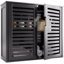 Black Bathroom Storage Cabinet, Hanging Medicine Cabinet with Adjustable Shelf, Bamboo Over The Toilet Wall Mounted Space Saver Organizer, Double Doors