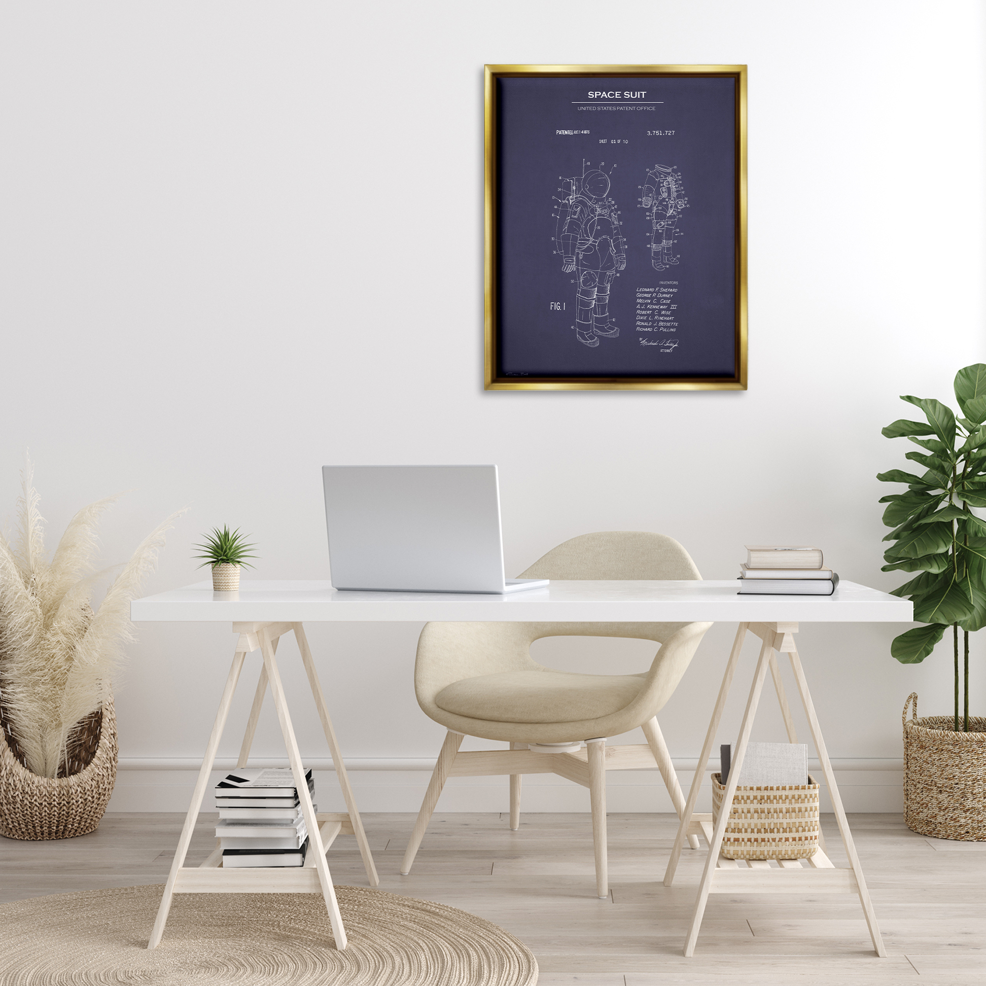 Stupell Industries Space Suit Blueprint Novelty Painting Gold Floater Framed Art Print Wall Art, 25 x 31