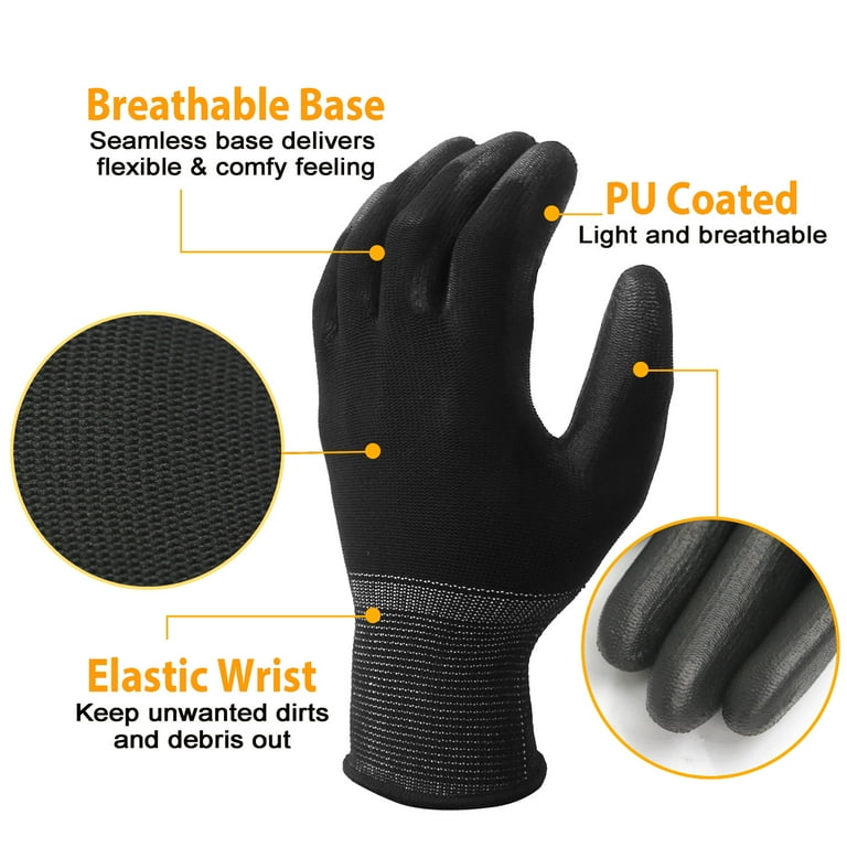 EvridWear 12 Pairs Ultralight Polyurethane PU Coated Garden Work