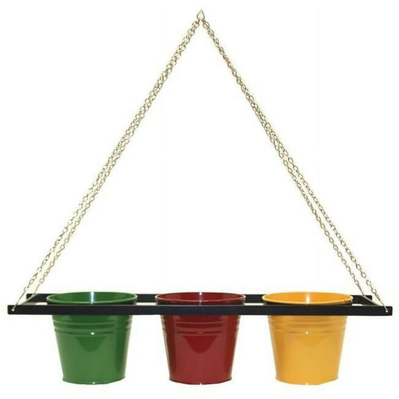 Houston International Trading Enameled Galvanized Triple Hanging Planter with Iron Holder - Assorted