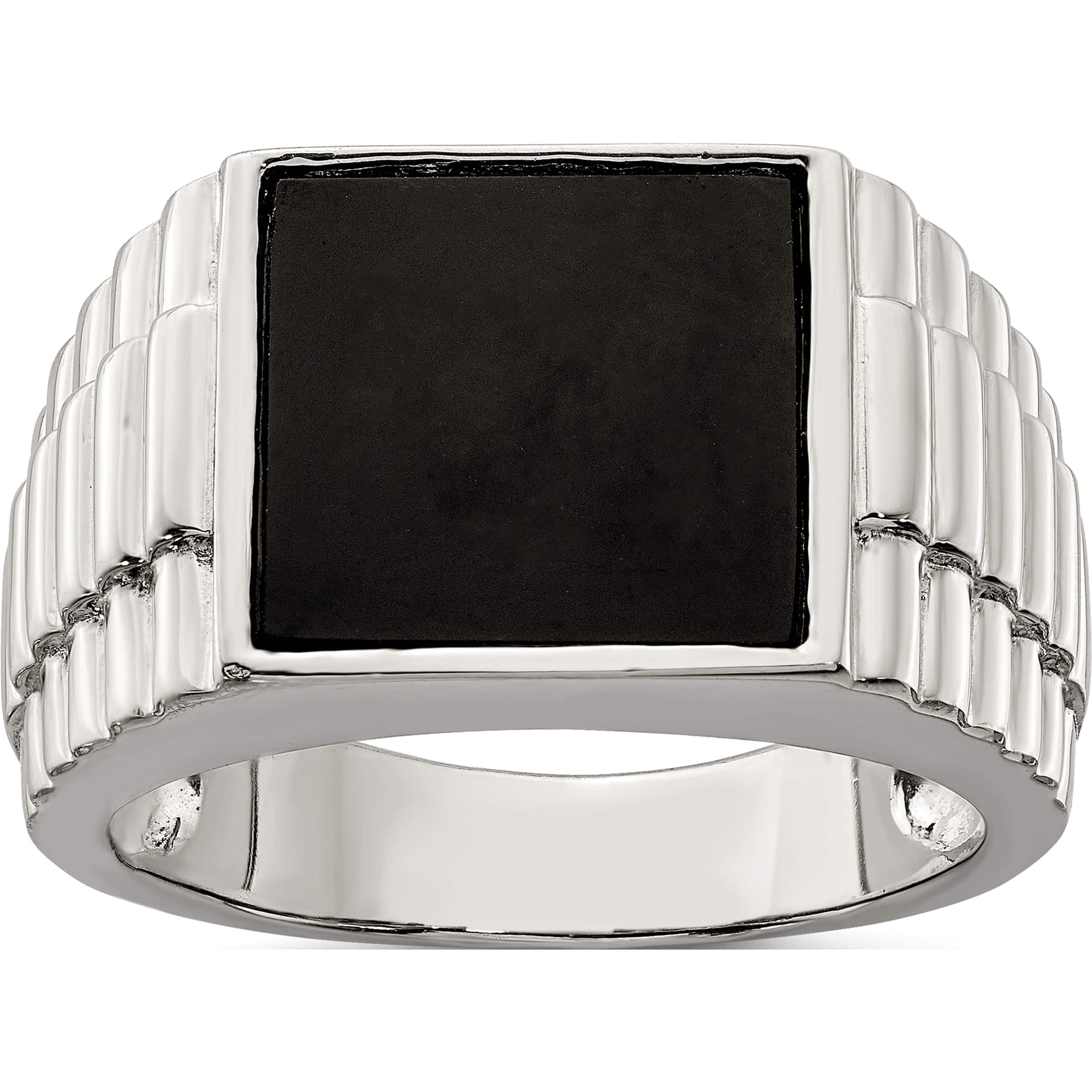 Sterling Silver Rhodium-Plated Men's Onyx Ring (Size 10