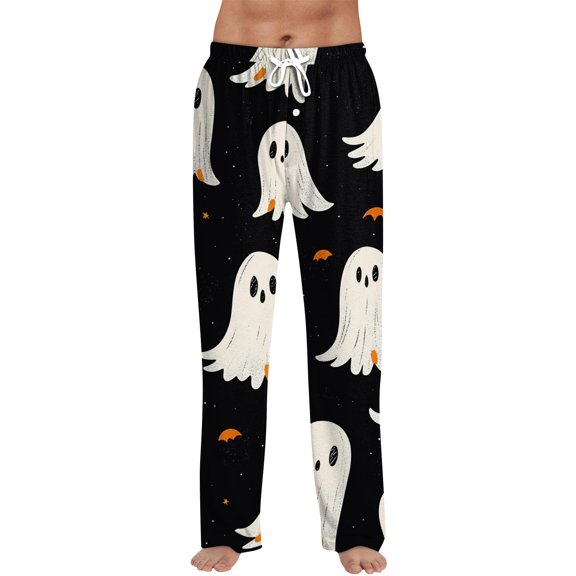WTOBBY Men's Halloween Print Drawstring Casual Pajama Pants for Lounge Wear, Comfortable Sleepwear with Elastic Waist, Spooky Design Ideal for Home and Relaxation,Black L