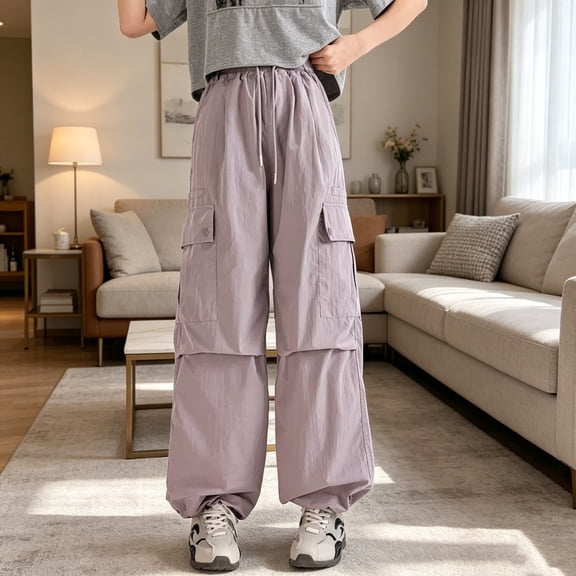 CAIVO Child Girls Cargo Pants For Preteen Girls Lightweight Utility Summer Trousers For Everyday Play And School Breathable Kids Pants Holiday Solid Color Streetwear